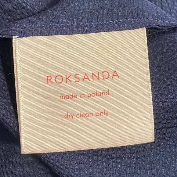 ROKSANDA Navy Searsucker Silk Peter Pan Collar Blouse Size 8 - Picture 10 of 12